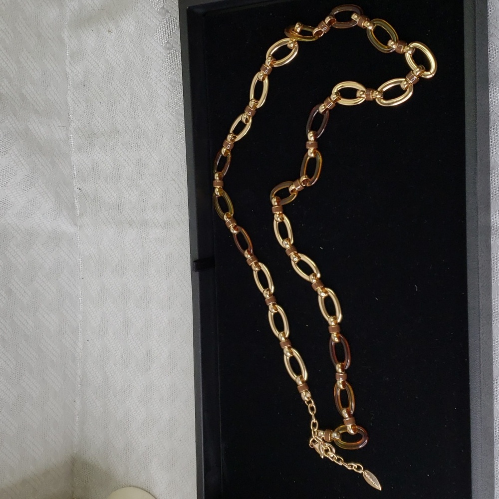 Coldwater Creek necklace Boho faux  amber tortoise gold necklace - Picture 3 of 6